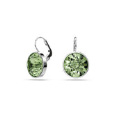 Bella drop earrings, Round cut, Green, Rhodium plated